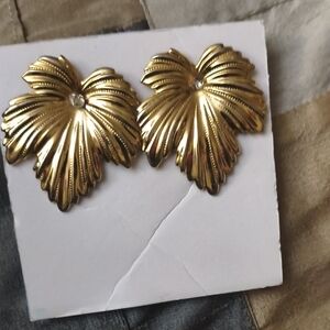Gold Leaf Statement Clip-On Earrings - Women's Jewelry
